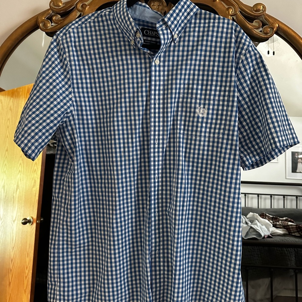 Chaps Blue and White Casual Button Down Shirt